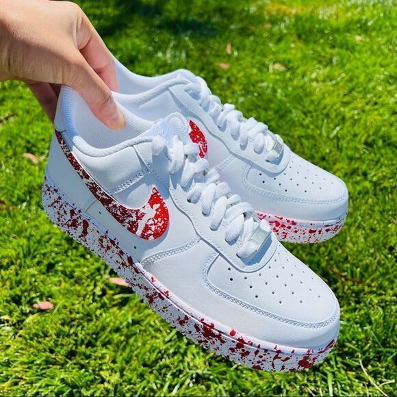 NIKE Custom Air Force 1 Red & White Splatter Sneakers NWB - Picture 5 of 6